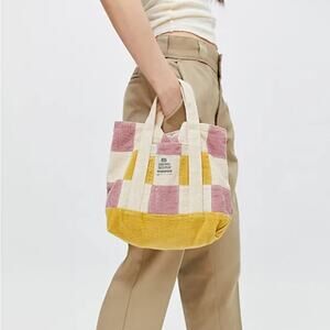BDG Yellow Pink Cream Patchwork Mini Corduroy Tote Bag Cottage Twee Picnic Cute